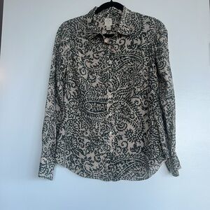 J.Crew Perfect Shirt Paisley Button Down Blouse Black Cream Size 6